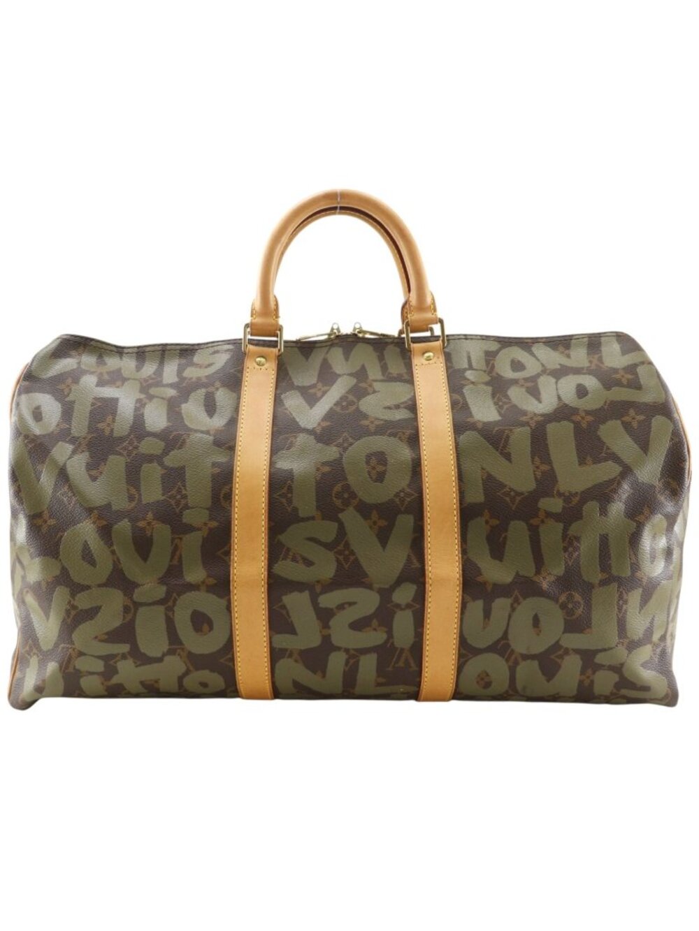 Louis Vuitton Keepall 50 Monogram Graffiti Canvas Khaki Brown Boston Bag